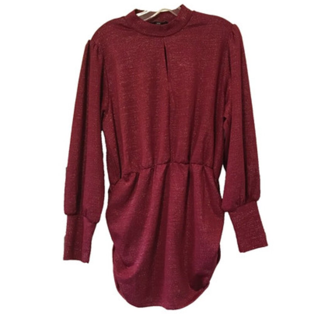 Lane Bryant Shimmering Wine Burgundy Cinched Tunic Top with Ruched sides